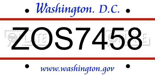 ZOS7458 District Of Columbia License Plate