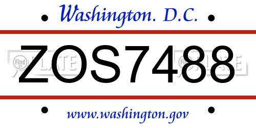 ZOS7488 District Of Columbia License Plate