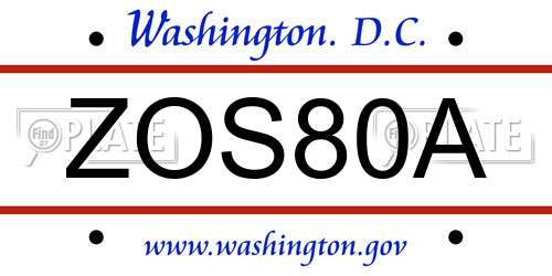 ZOS80A District Of Columbia License Plate