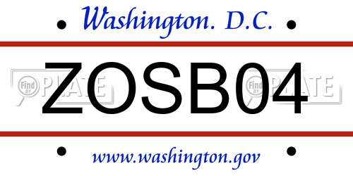 ZOSB04 District Of Columbia License Plate