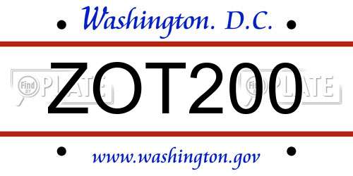 ZOT200 District Of Columbia License Plate
