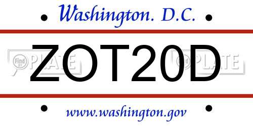 ZOT20D District Of Columbia License Plate