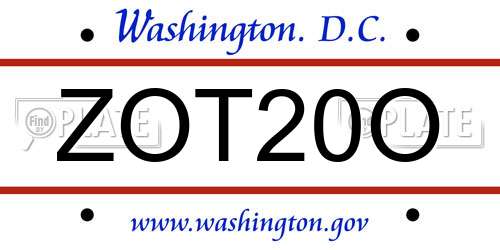ZOT20O District Of Columbia License Plate