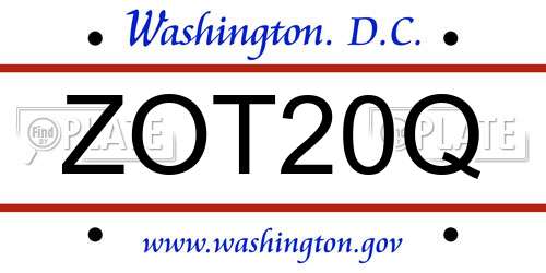 ZOT20Q District Of Columbia License Plate