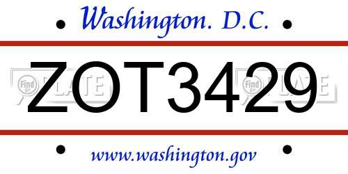ZOT3429 District Of Columbia License Plate