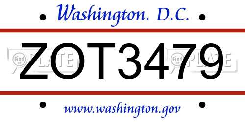 ZOT3479 District Of Columbia License Plate