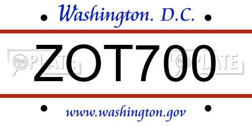 ZOT700 District Of Columbia License Plate