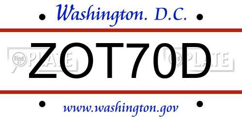ZOT70D District Of Columbia License Plate