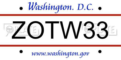 ZOTW33 District Of Columbia License Plate