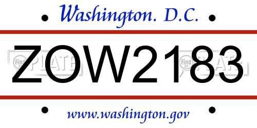 ZOW2183 District Of Columbia License Plate