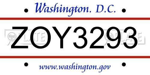 ZOY3293 District Of Columbia License Plate