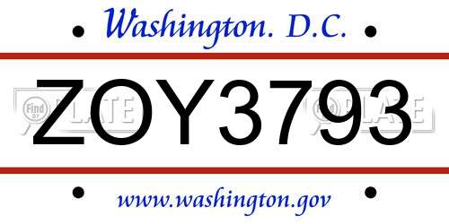 ZOY3793 District Of Columbia License Plate