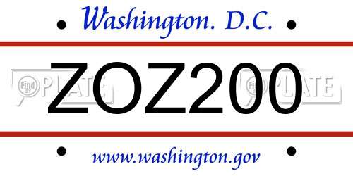 ZOZ200 District Of Columbia License Plate