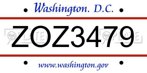 ZOZ3479 District Of Columbia License Plate