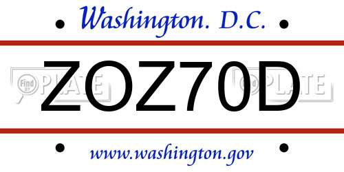 ZOZ70D District Of Columbia License Plate