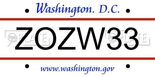 ZOZW33 District Of Columbia License Plate