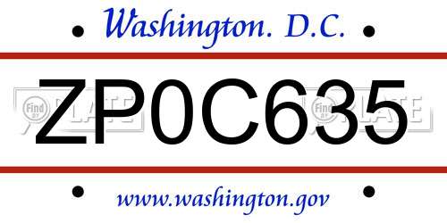ZP0C635 District Of Columbia License Plate