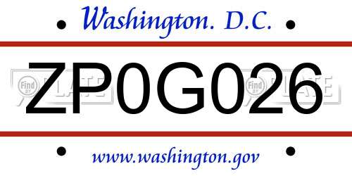 ZP0G026 District Of Columbia License Plate