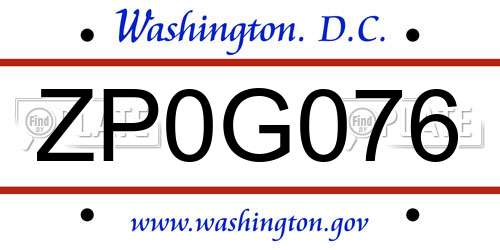 ZP0G076 District Of Columbia License Plate