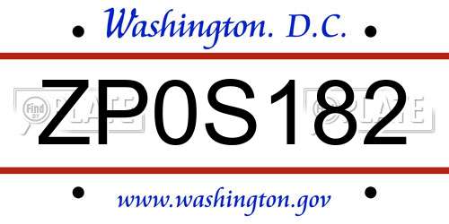 ZP0S182 District Of Columbia License Plate