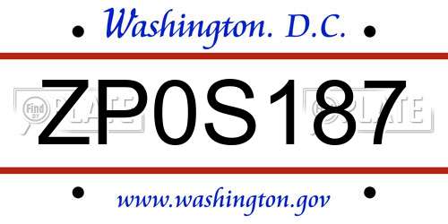 ZP0S187 District Of Columbia License Plate
