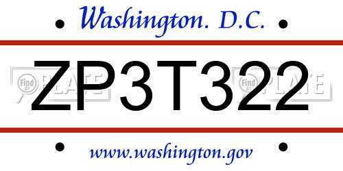 ZP3T322 District Of Columbia License Plate