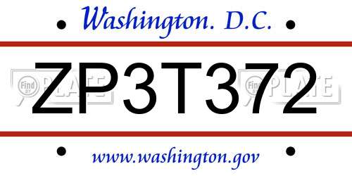 ZP3T372 District Of Columbia License Plate