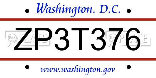 ZP3T376 District Of Columbia License Plate