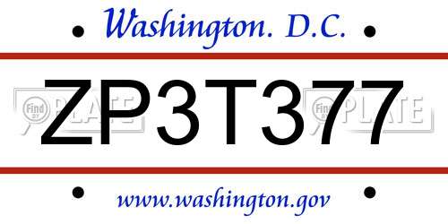 ZP3T377 District Of Columbia License Plate