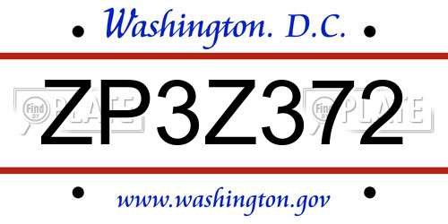 ZP3Z372 District Of Columbia License Plate