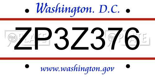 ZP3Z376 District Of Columbia License Plate