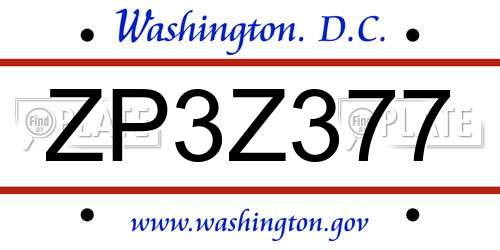 ZP3Z377 District Of Columbia License Plate