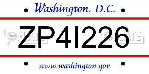 ZP4I226 District Of Columbia License Plate