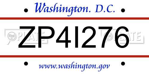 ZP4I276 District Of Columbia License Plate