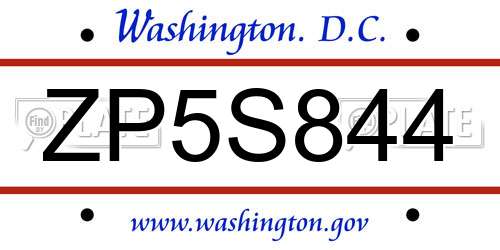 ZP5S844 District Of Columbia License Plate