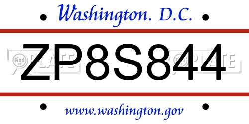 ZP8S844 District Of Columbia License Plate