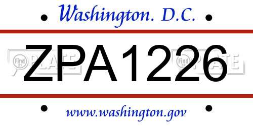 ZPA1226 District Of Columbia License Plate