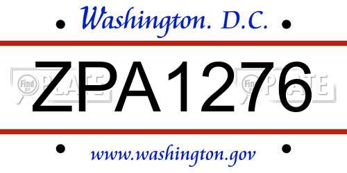 ZPA1276 District Of Columbia License Plate