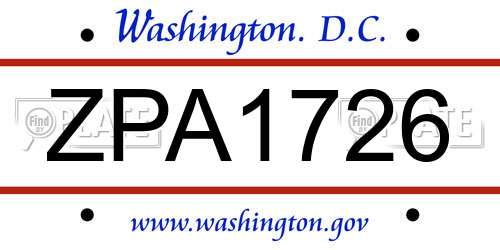 ZPA1726 District Of Columbia License Plate