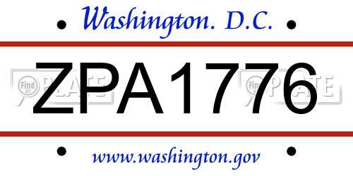 ZPA1776 District Of Columbia License Plate