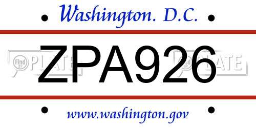 ZPA926 District Of Columbia License Plate