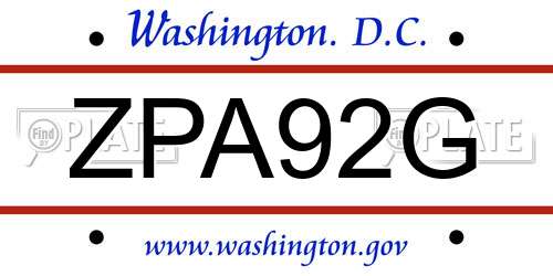 ZPA92G District Of Columbia License Plate