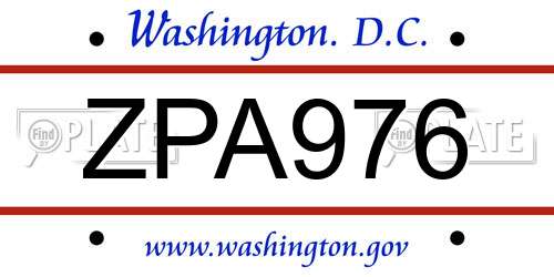 ZPA976 District Of Columbia License Plate