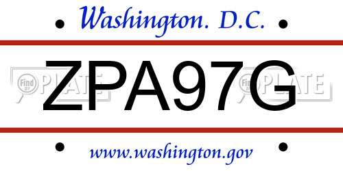 ZPA97G District Of Columbia License Plate