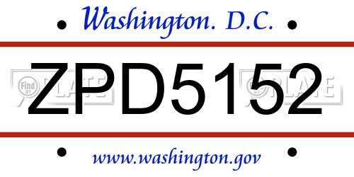 ZPD5152 District Of Columbia License Plate