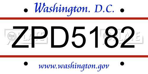 ZPD5182 District Of Columbia License Plate