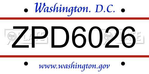 ZPD6026 District Of Columbia License Plate