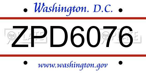 ZPD6076 District Of Columbia License Plate