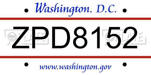 ZPD8152 District Of Columbia License Plate