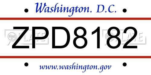 ZPD8182 District Of Columbia License Plate